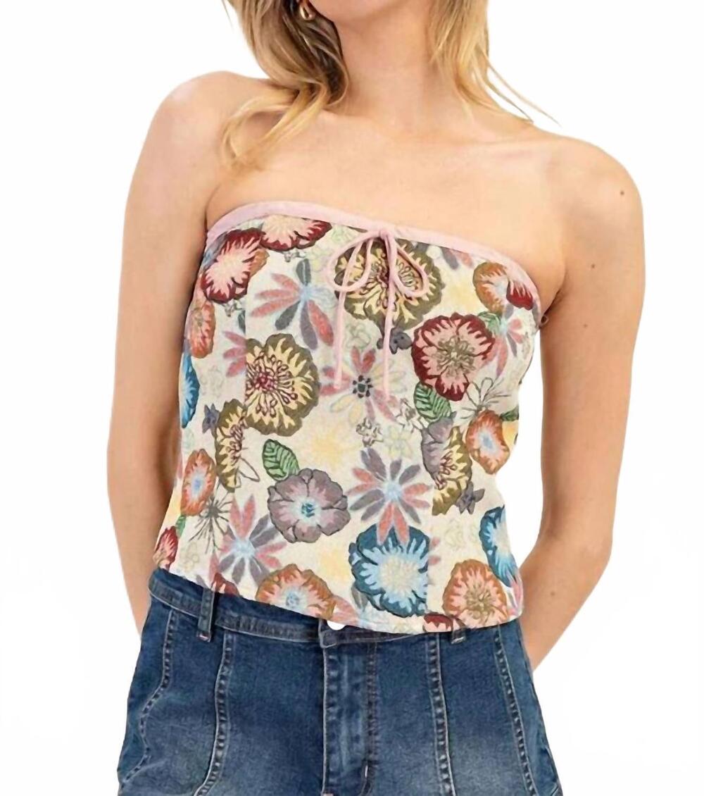 NEW EE:SOME strapless floral tapestry crop top in multi